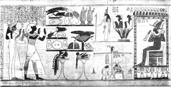 Her-Heru and Queen Netchemet standing in the Hall of Osiris